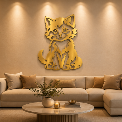 Cute Kitten Metal Wall Art-Animal Wall Art Collection Gold