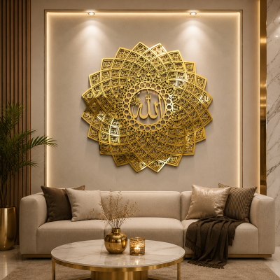 Luxurious living room with Arabic artistry Mirror Gold
